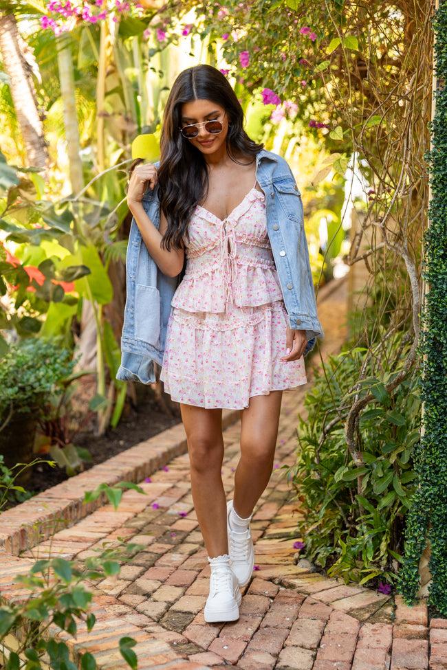 What It Takes Pink Multi Floral Ruffle Tank and Skirt Set FINAL SALE Product Image