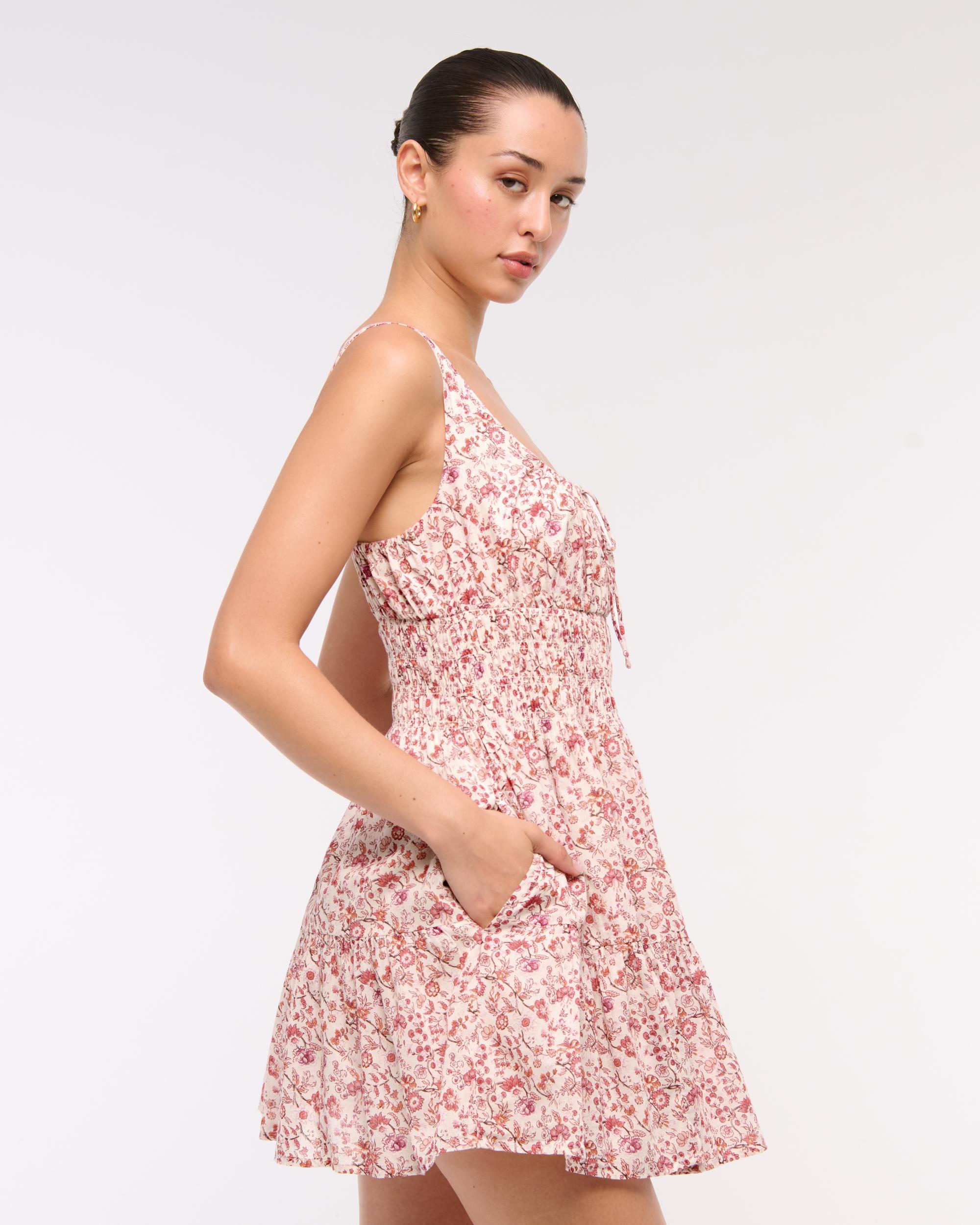 Smocked Tie-Front Mini Dress Product Image