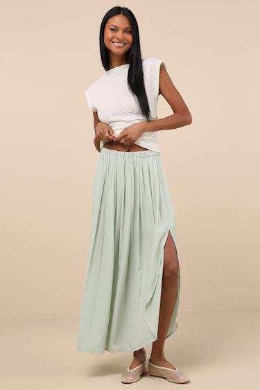 If You Pleats Mint Pleated Maxi Skirt Product Image