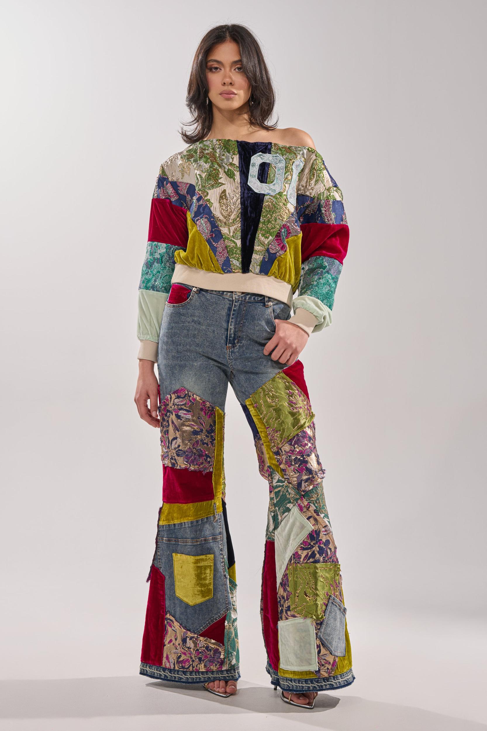 MIXED EMOTION BROCADE PATCHWORK SWEATSHIRT Product Image