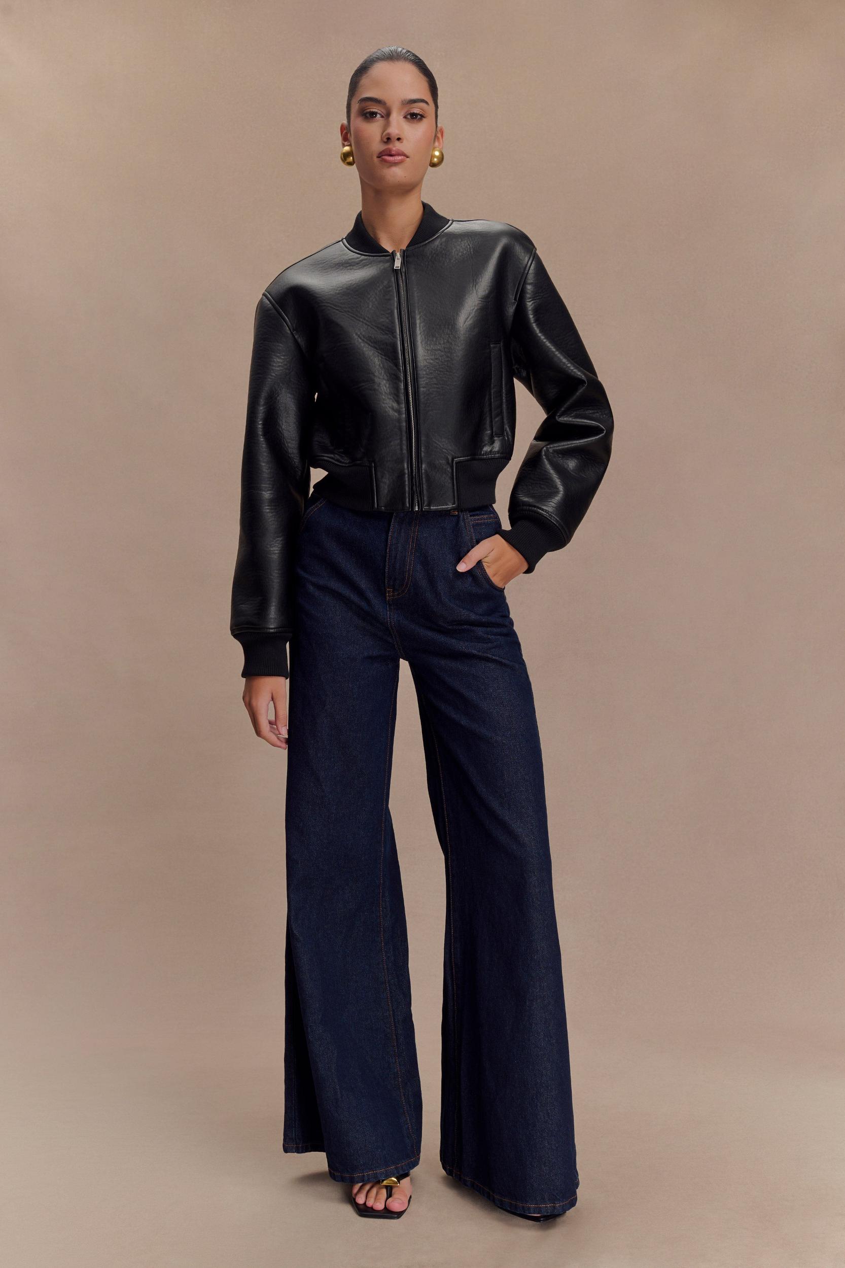 Codi Faux Leather Bomber Jacket - Black Product Image