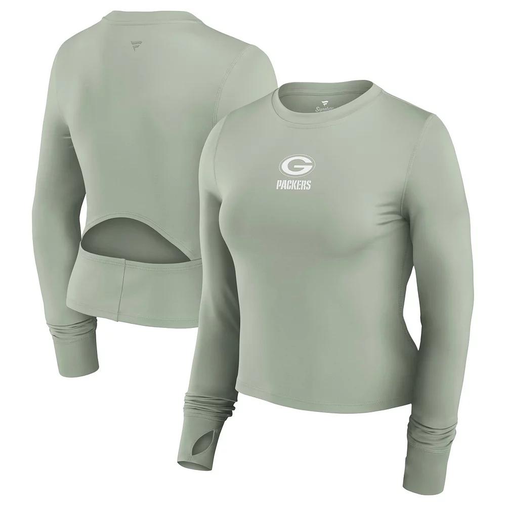 Women's Fanatics Green Green Bay Packers Studio Fitted Long Sleeve Gym Top,  Product Image
