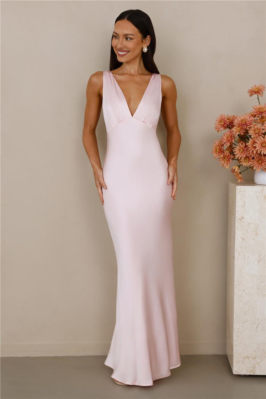 The Isabeau Satin Maxi Dress Pink Product Image