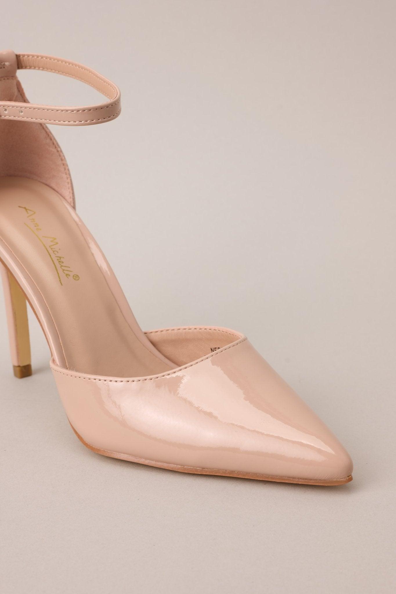 On Point Beige Pointed-Toe Patent Ankle Strap Pumps Product Image