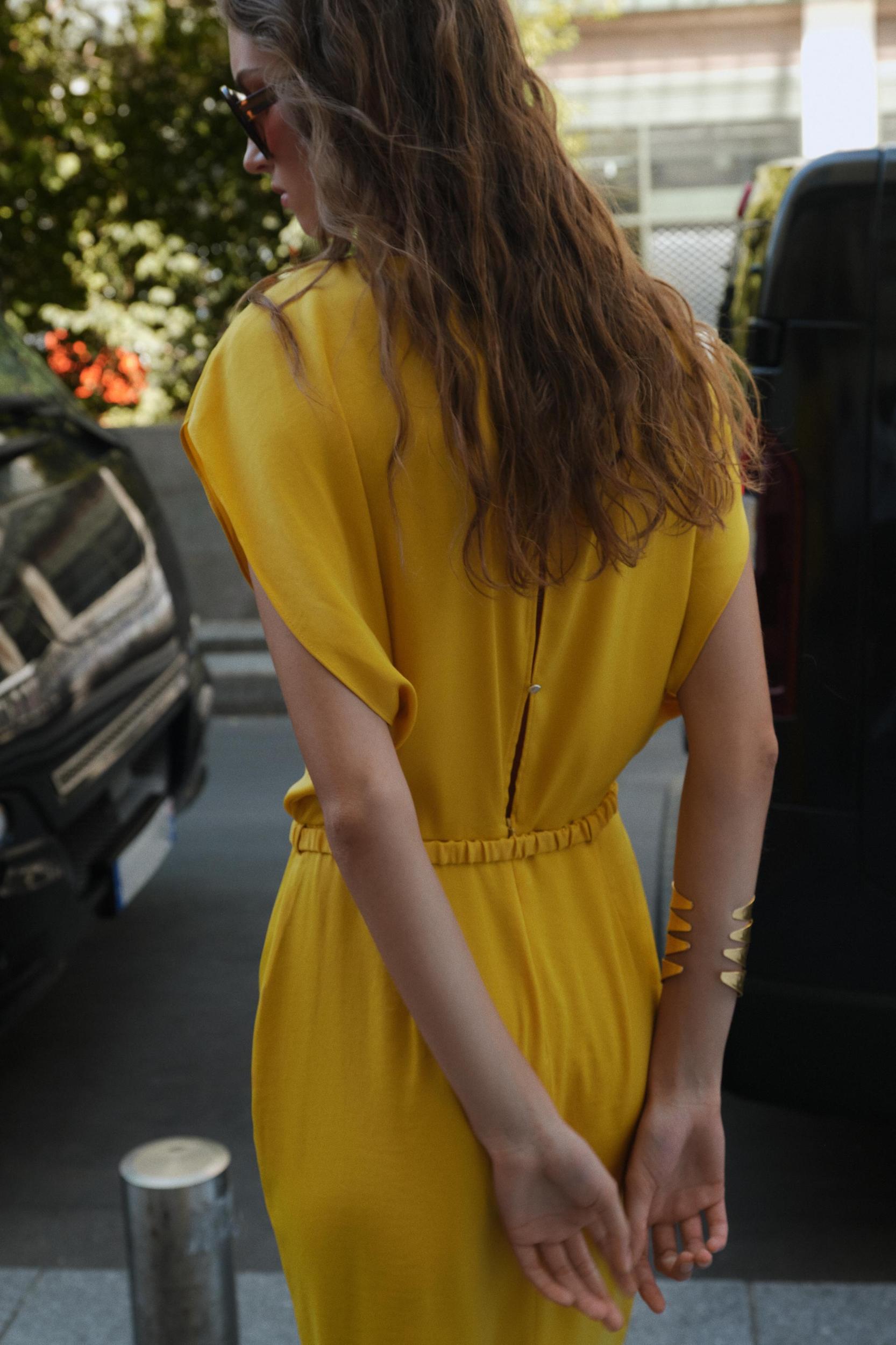 BELTED SATIN EFFECT MIDI DRESS Product Image