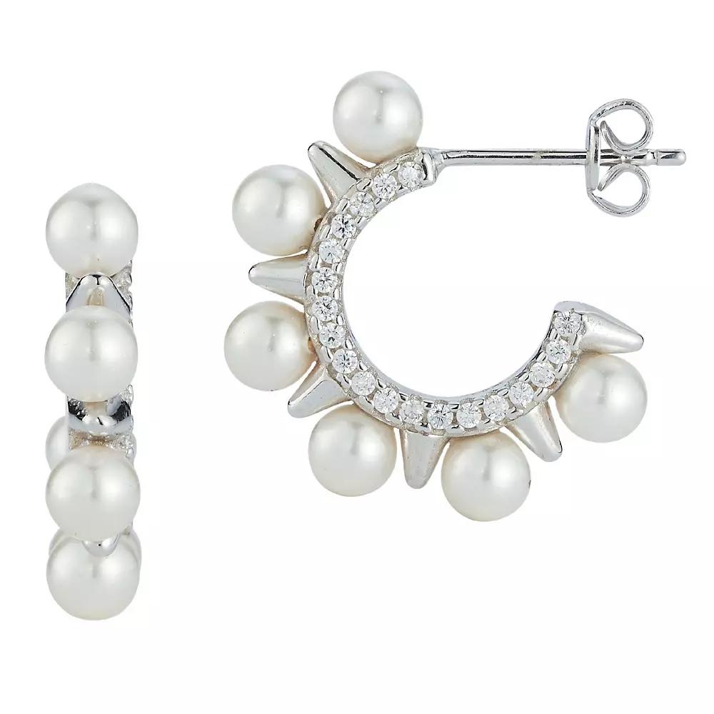 Sunkissed Sterling Freshwater Cultured Pearl & Cubic Zirconia Spike Hoop Earrings, Women's, Silver Tone Product Image