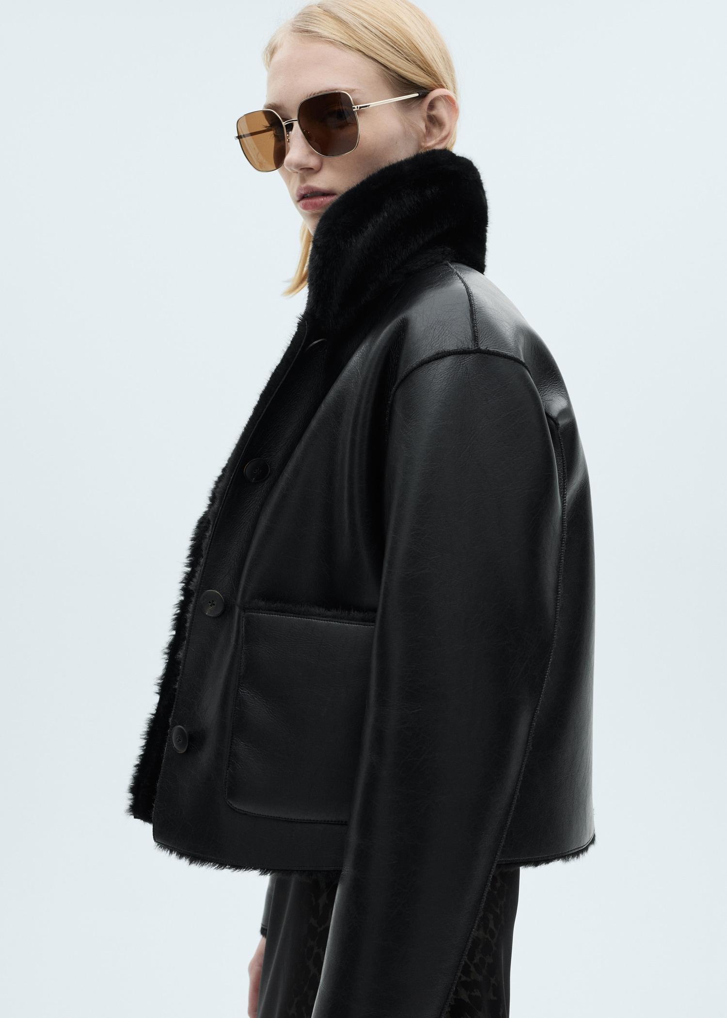 Double-sided leather-effect jacket with pockets - Women | MANGO USA Product Image