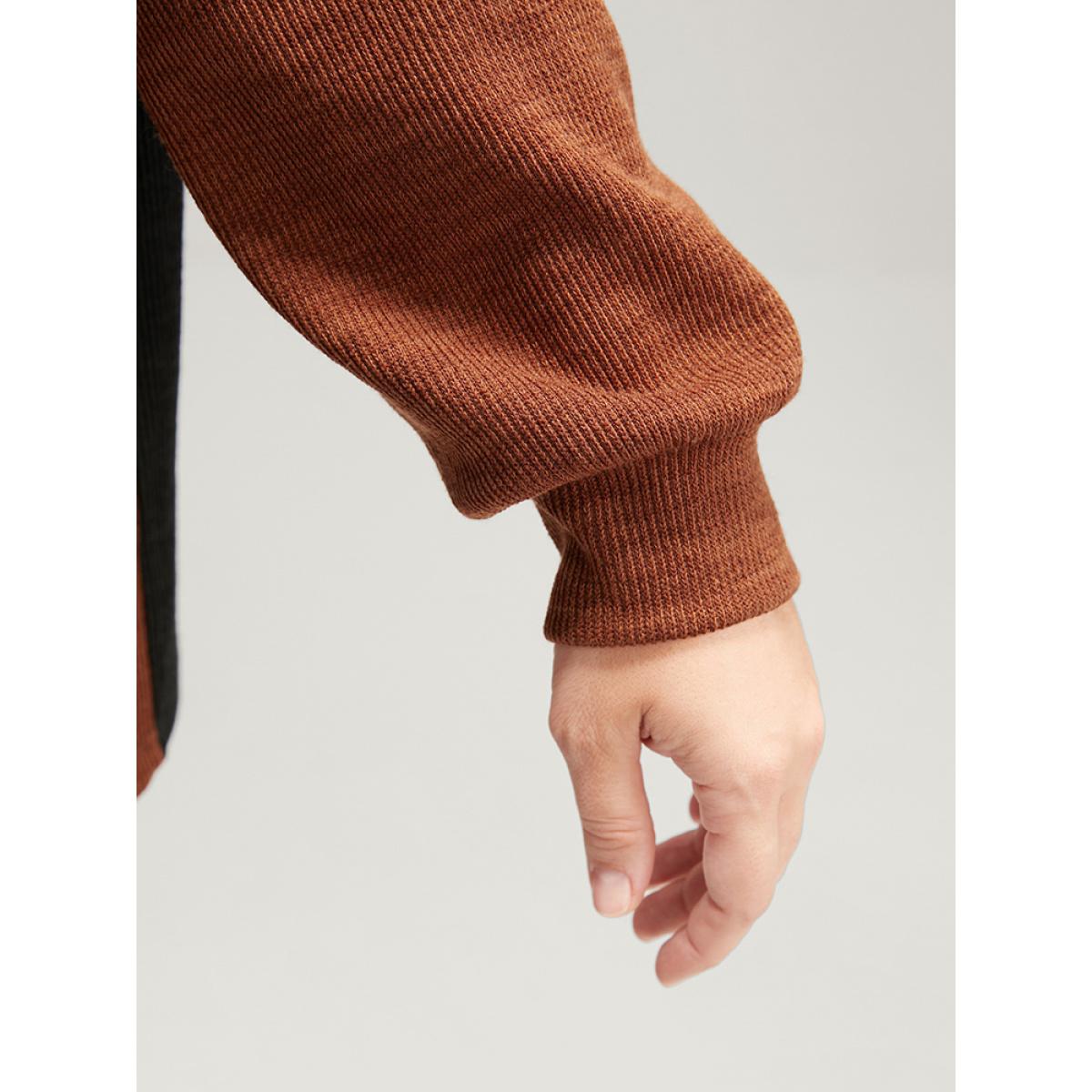 Plus Size Colorblock Contrast Rib Knit Drop Shoulder Sweatshirt Women Multicolor Elegant Patchwork Round Neck Dailywear Sweatshirts BloomChic 30/6X Product Image