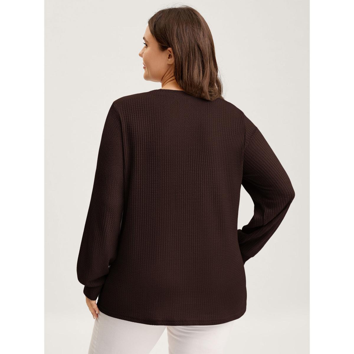 Plus Size Waffle Spliced Floral Lace Sweatshirt Women DarkBrown Leisure Round Neck Casual Sweatshirts BloomChic 28/5X Product Image