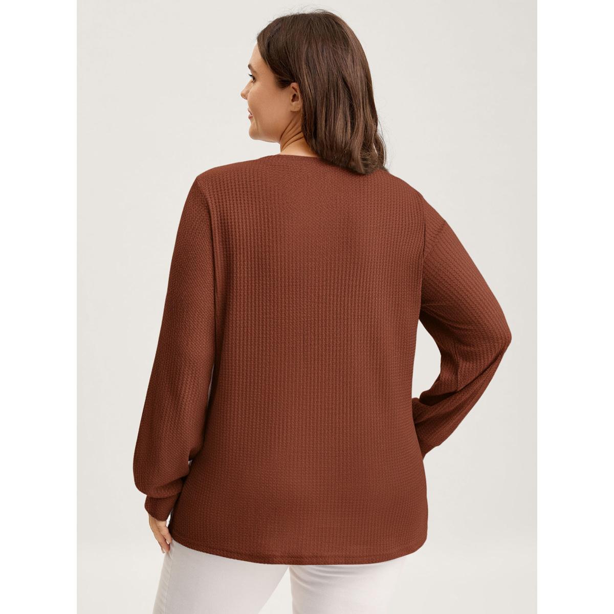 Plus Size Waffle Spliced Floral Lace Sweatshirt Women Rust Leisure Round Neck Casual Sweatshirts BloomChic 28/5X Product Image