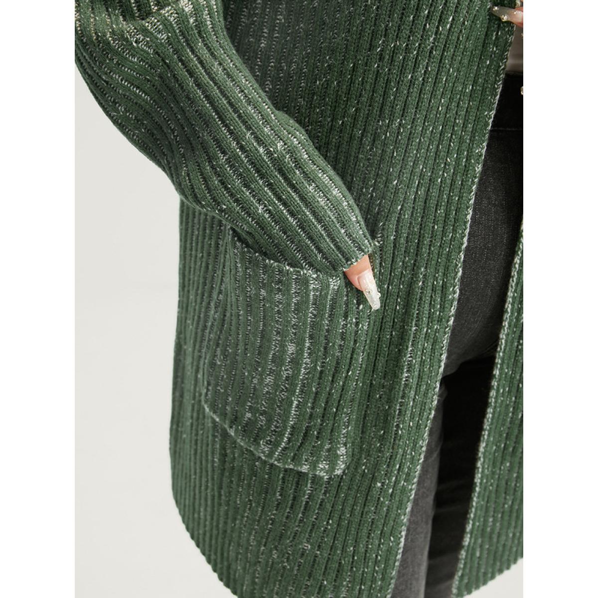 Plus Size Solid Pointelle Knit Heather Rib Knit Open Front Cardigan ArmyGreen Women Casual Loose Long Sleeve Office Cardigans BloomChic 12/L Product Image
