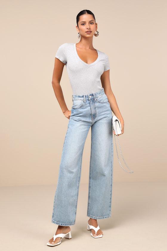 Versatile Pick Heather Grey Ribbed Knit Short Sleeve Bodysuit Product Image