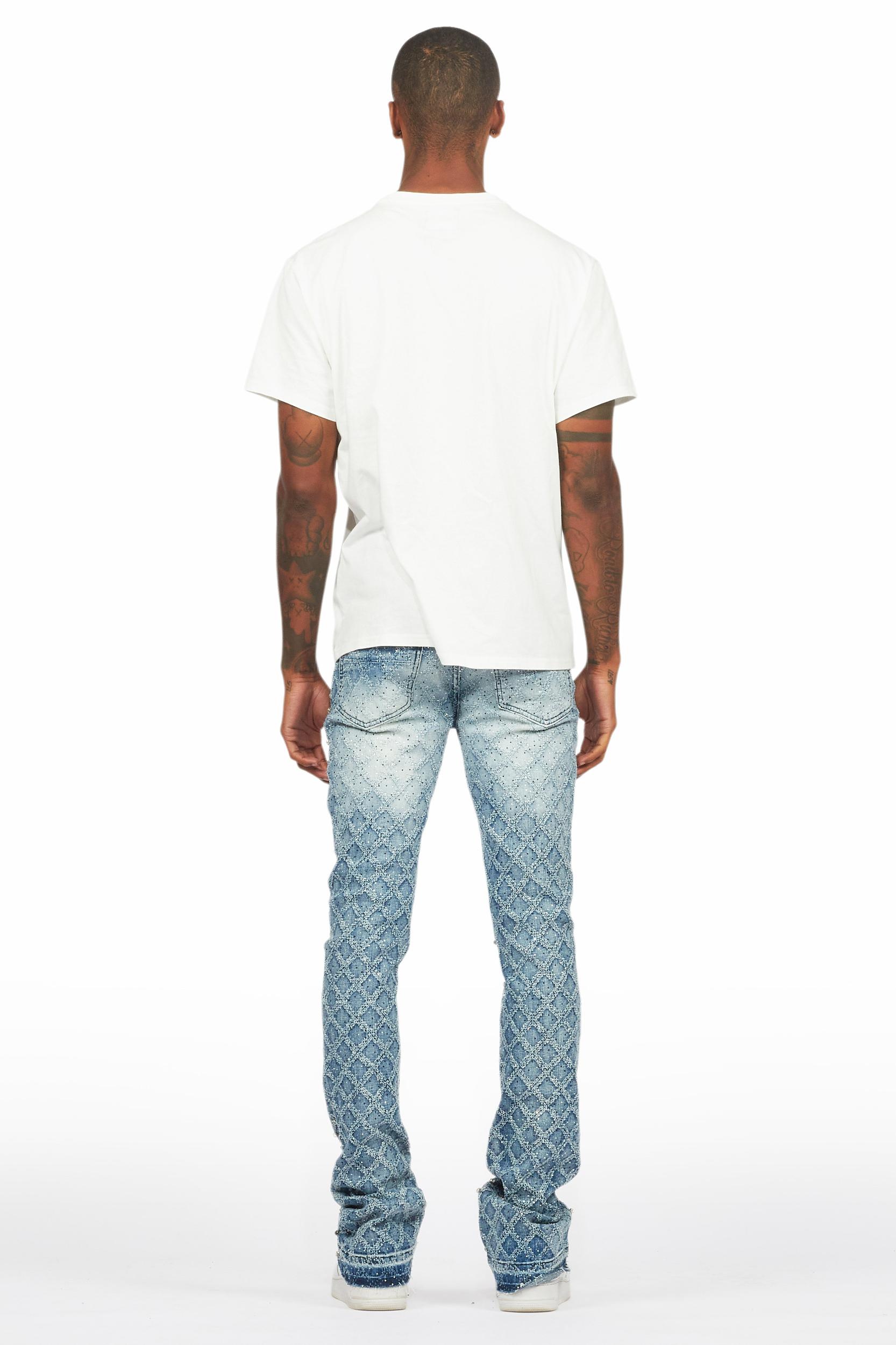 Glit Dark Blue Rhinestone Stacked Flare Jean Male Product Image