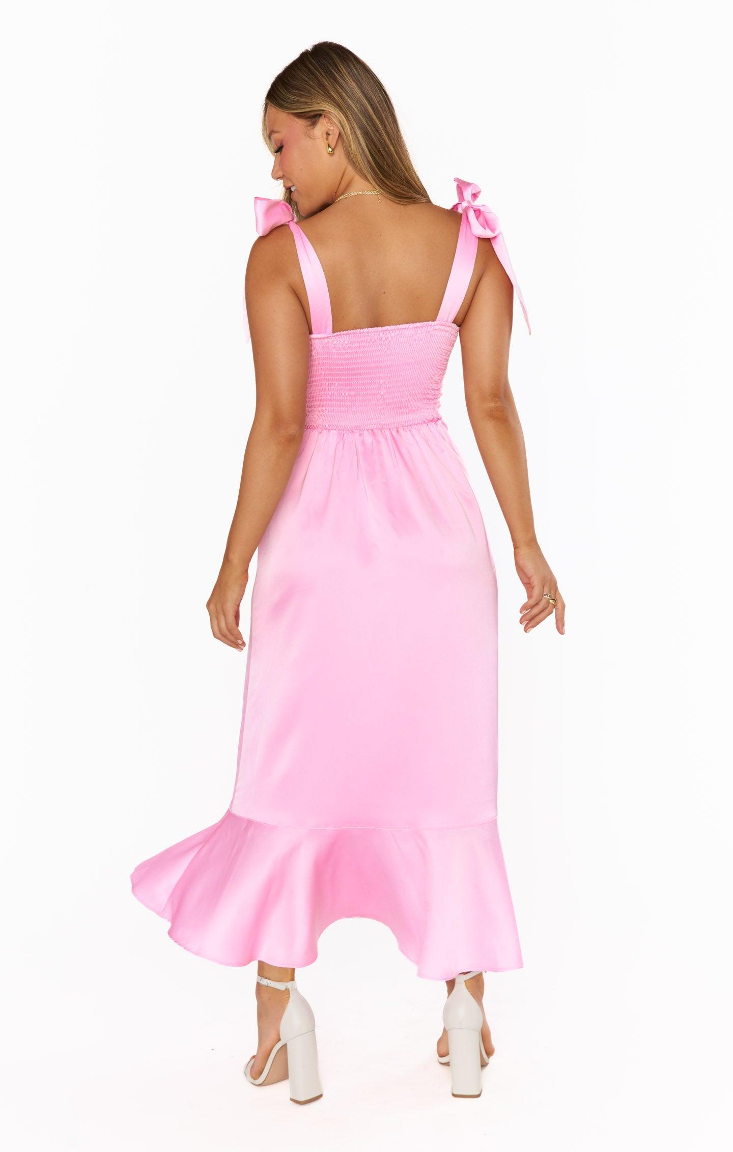 Garden Midi Dress ~ Pink Luxe Satin Product Image