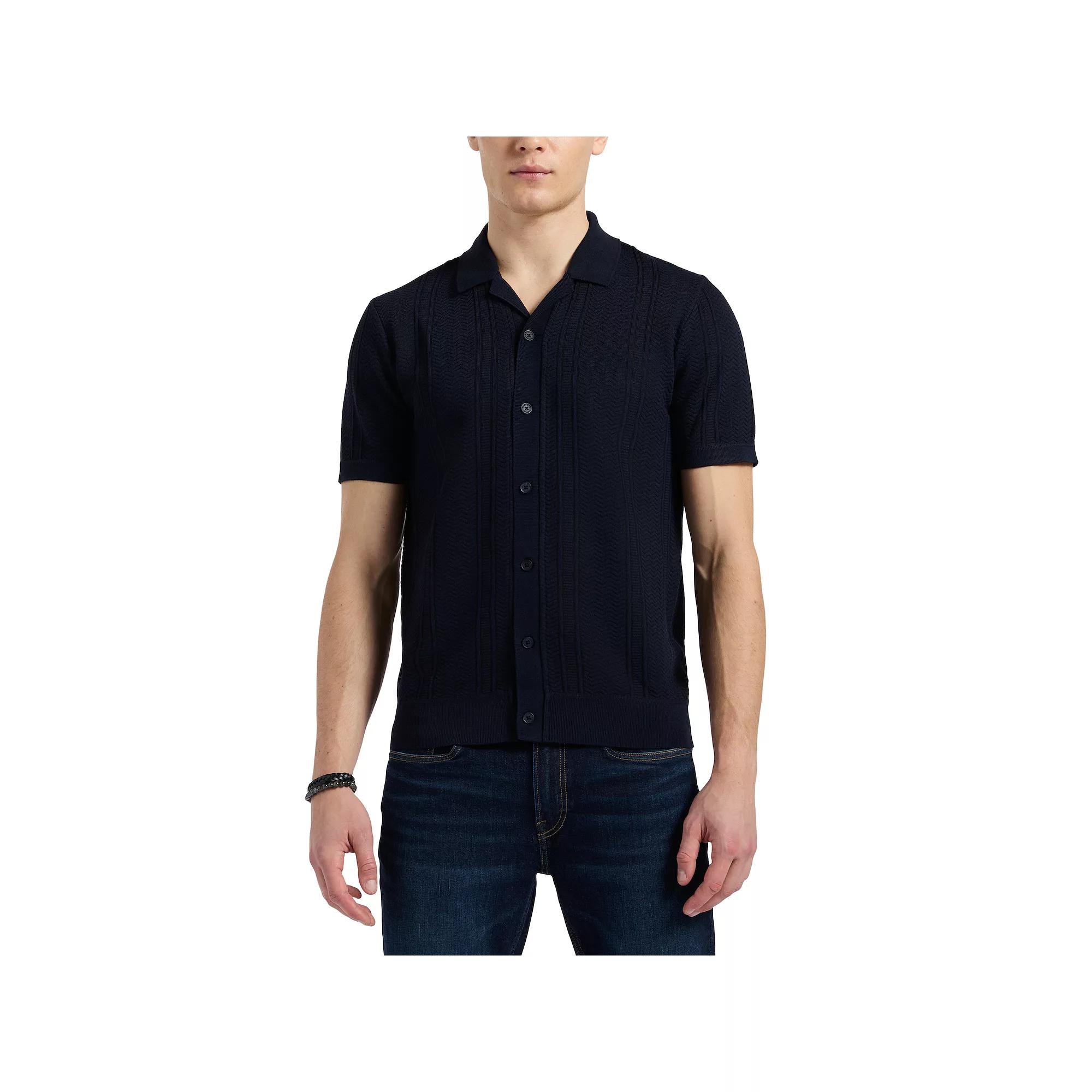 Men's Buffalo Jeans Textured Johnny Collar Cable Knit Design Top, Size: Small, Whale Product Image