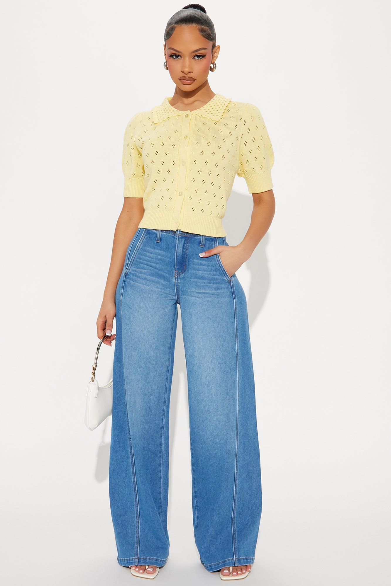 Flirty Pointelle Cardigan Sweater - Yellow Product Image