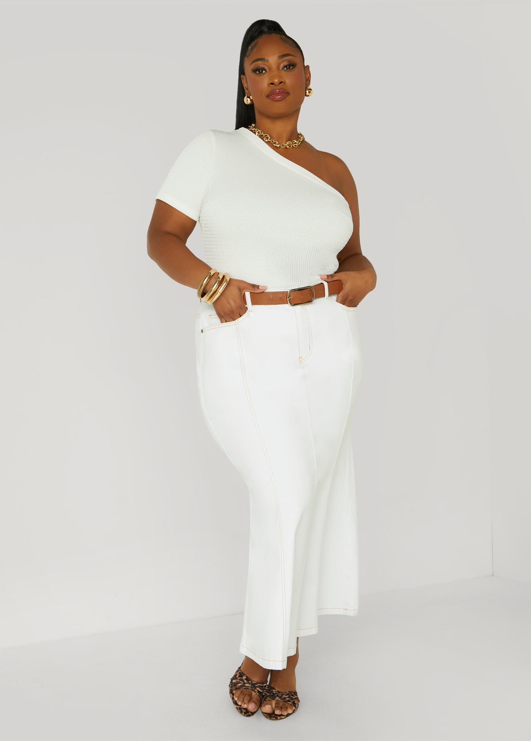 Plus Size Textured One Shoulder Top Ashley Stewart Product Image