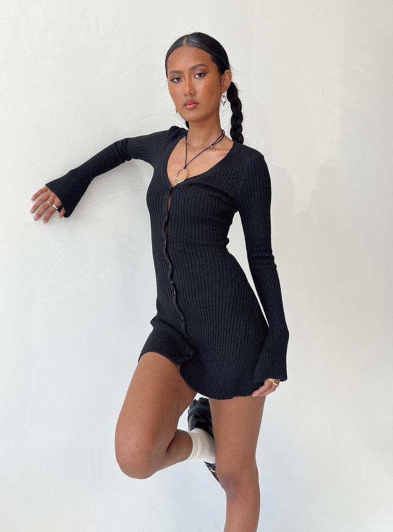 Waldin Long Sleeve Mini Dress Black Product Image