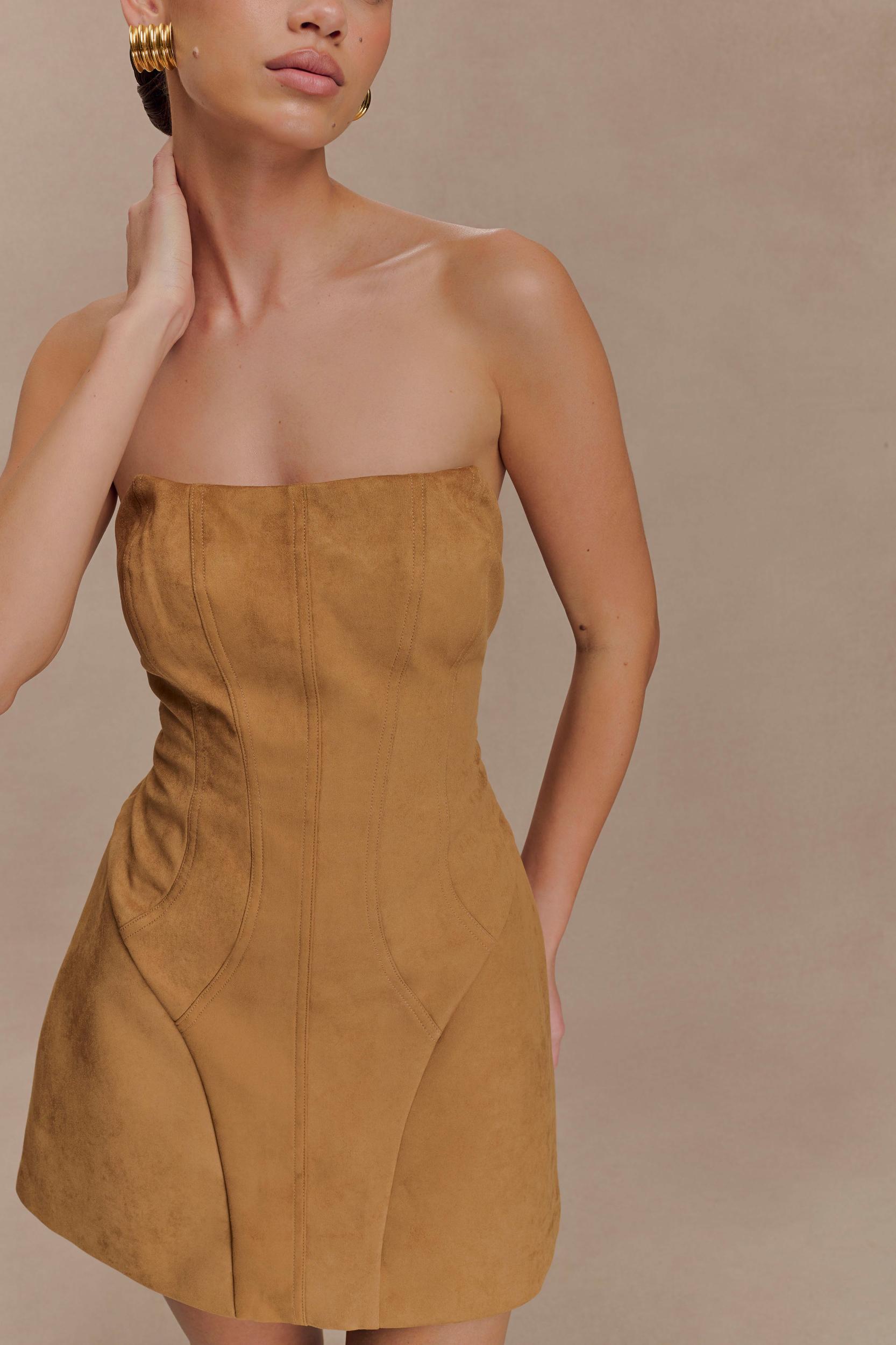 Andy Faux Suede Mini Dress - Camel Product Image