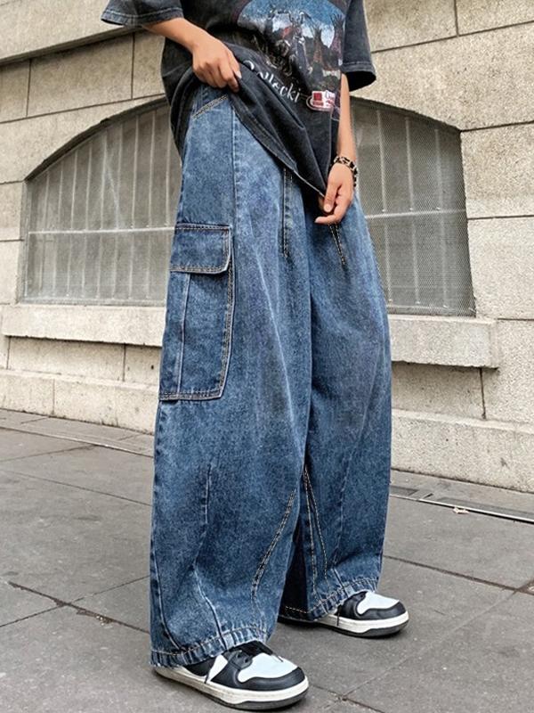 Men's Vintage Washed Multiple Pocket Cargo Jeans Product Image