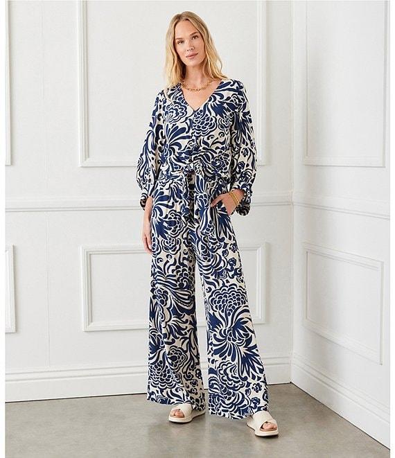 Karen Kane Crepe Paisley Printed High Rise Wide Leg Pull-On Pants Product Image