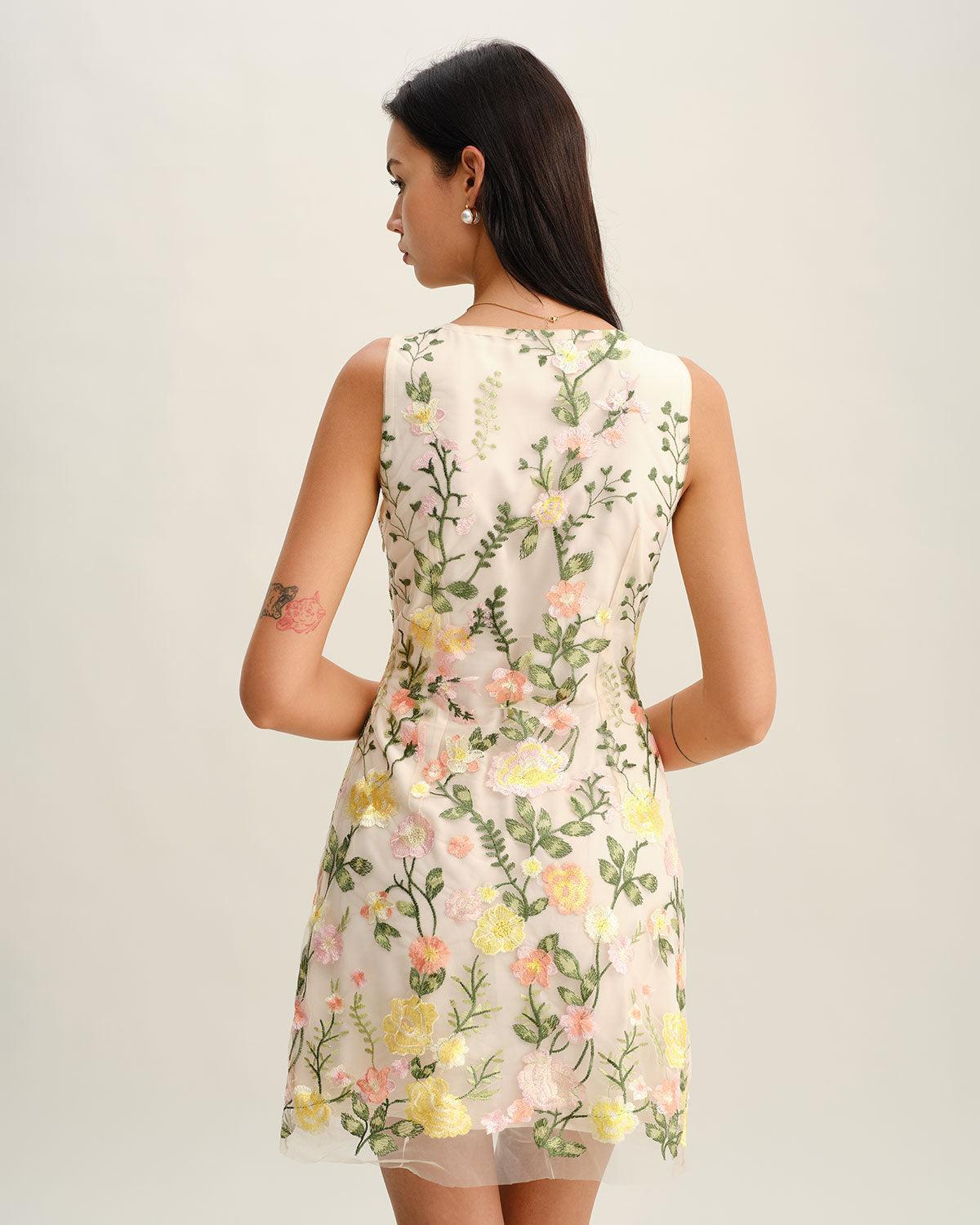 Yellow V Neck Floral Sleeveless Mini Dress Product Image