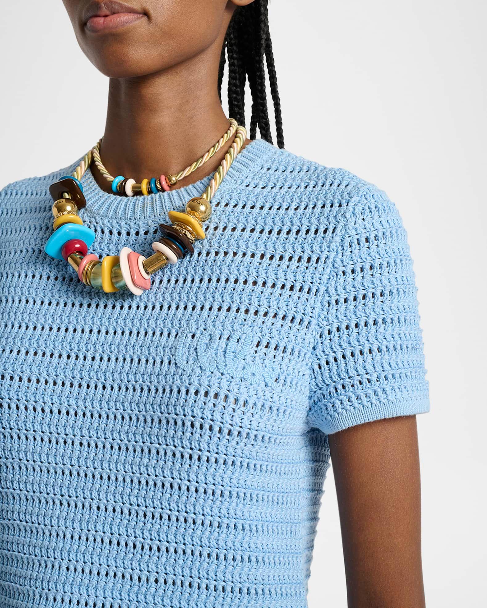 Open-Knit Logo Embroidered Top Product Image