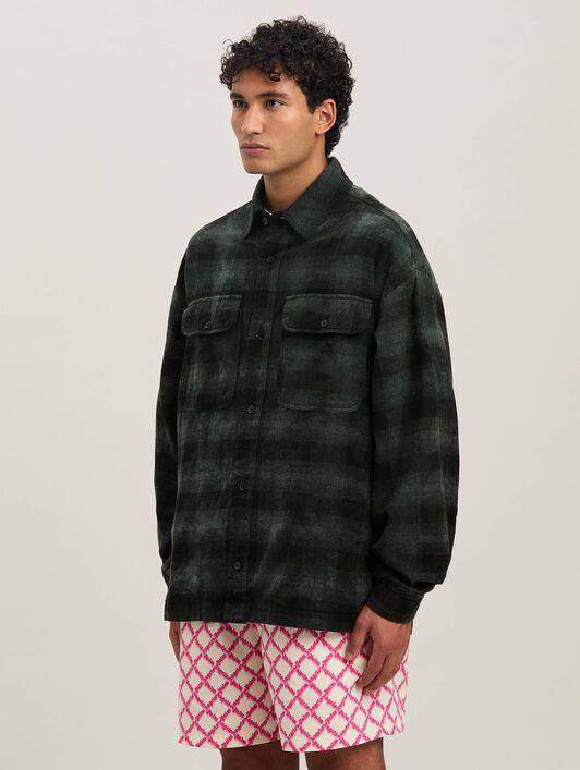 M CURVED LOGO CHECK SHIRT LS MILITARY GR Product Image