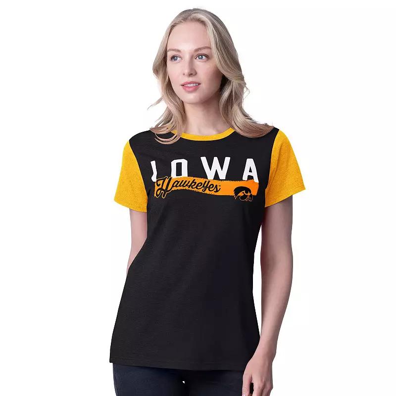 Women's G-III 4Her by Carl Banks Black Iowa Hawkeyes Racer Crewneck Ringer T-Shirt, Size: Small Product Image