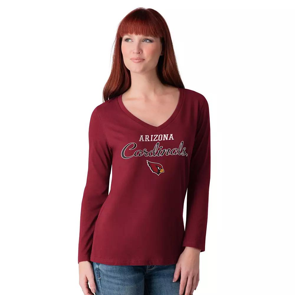 Women's G-III 4Her by Carl Banks Cardinal Arizona Cardinals Post Season Long Sleeve V-Neck T-Shirt,  Product Image