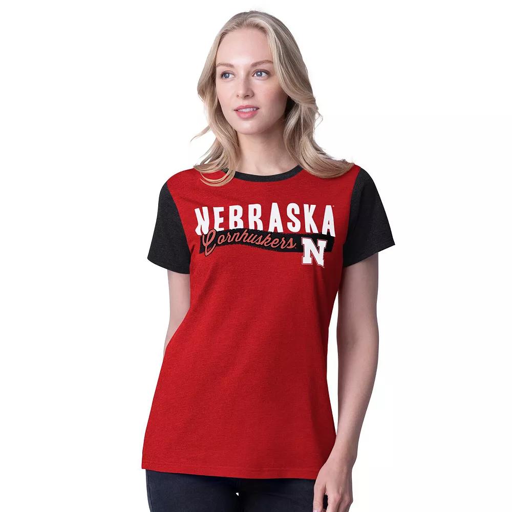 Women's G-III 4Her by Carl Banks Scarlet Nebraska Huskers Racer Crewneck Ringer T-Shirt, Size: XL, Red Product Image