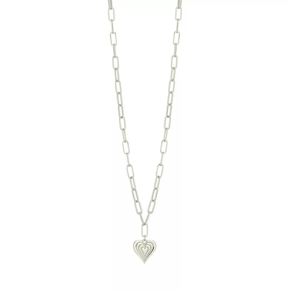 MC Collective Textured Heart Necklace, Women's, Size: 16", Silver Tone Product Image