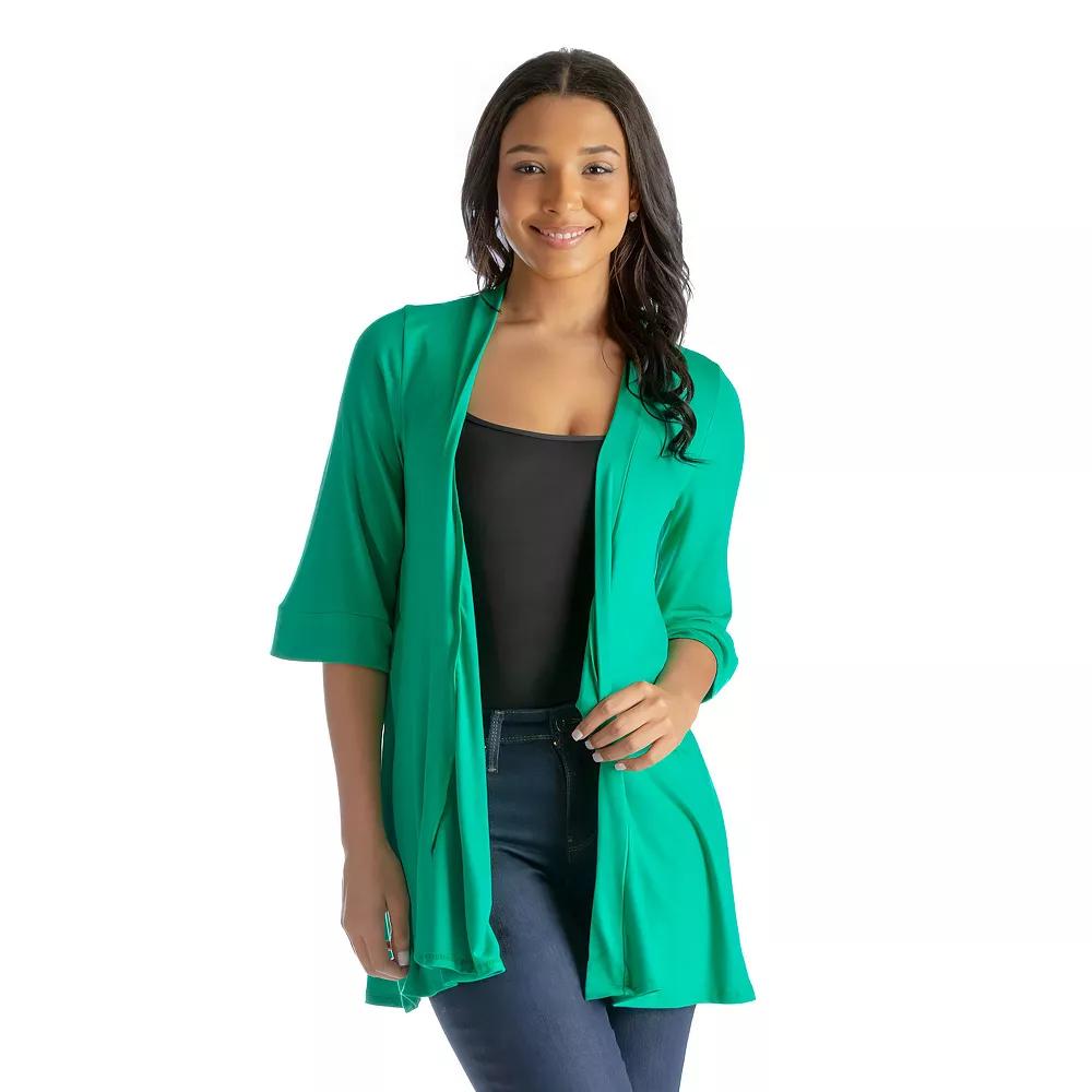 Women's 24Seven Comfort Apparel Open Front Elbow Length Sleeve Cardigan,  Product Image