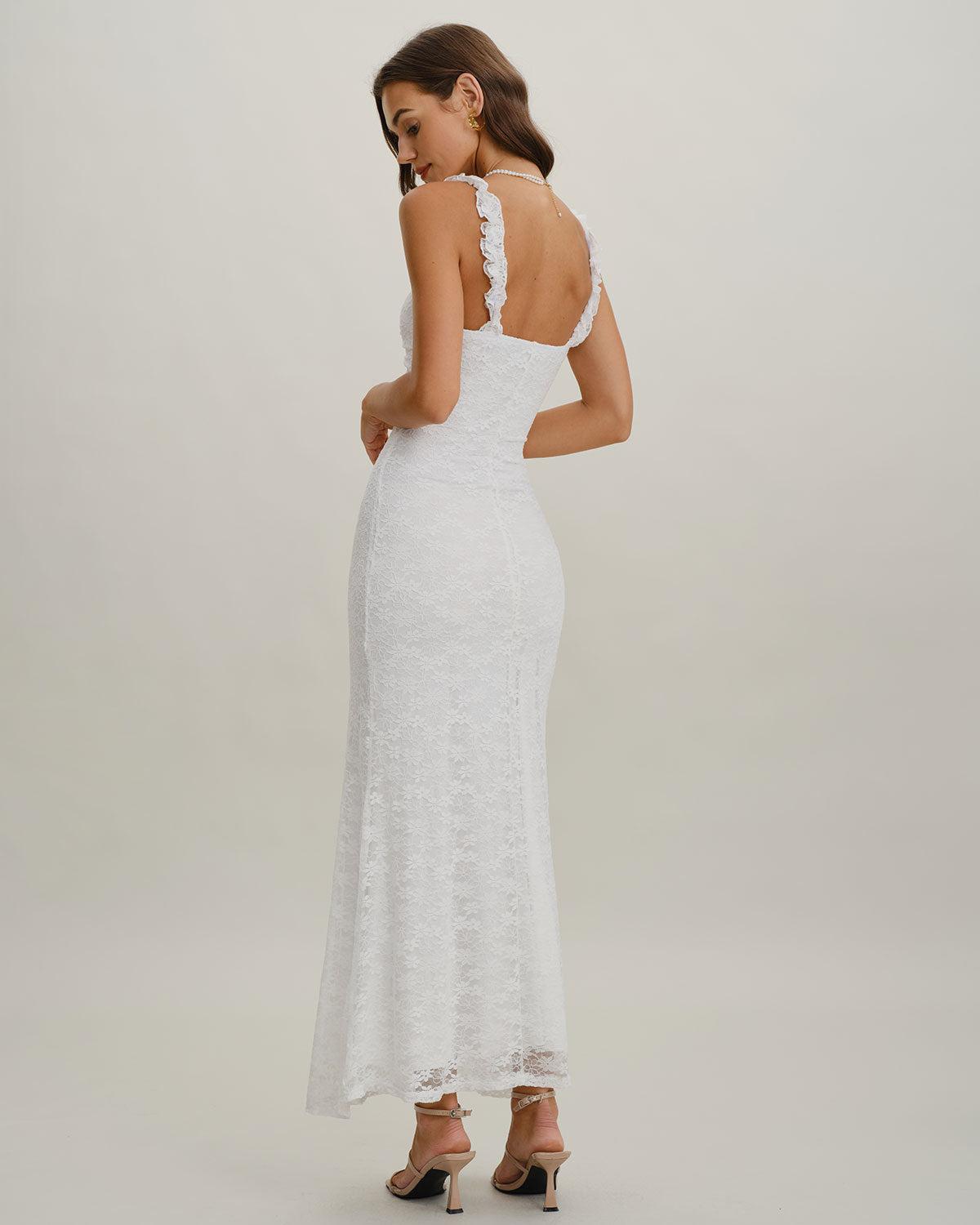 White Lace Bodycon Slip Maxi Dress Product Image