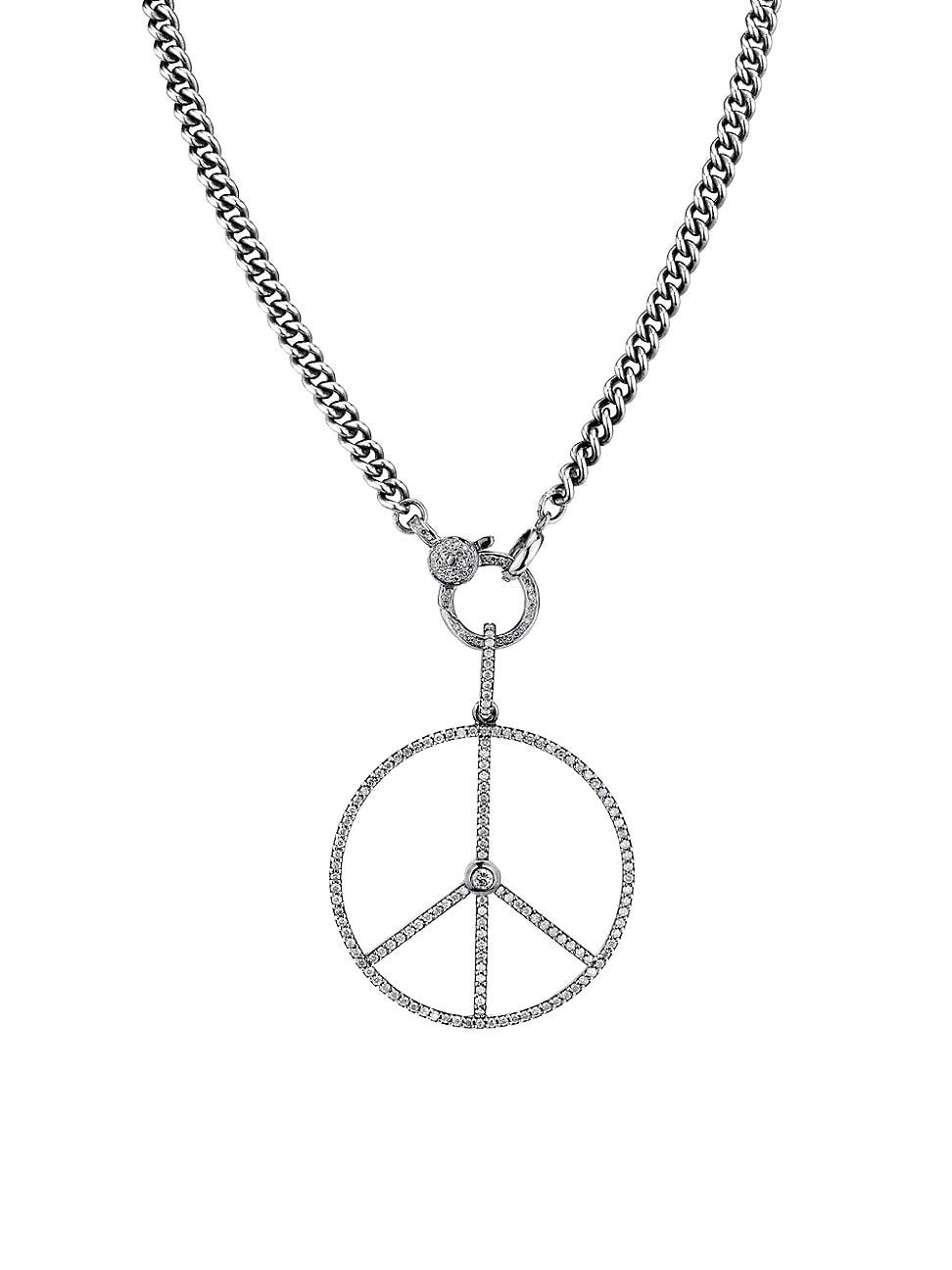Womens Peace Sign Sterling SIlver & 1.72 TCW Diamond Pendant Necklace Product Image