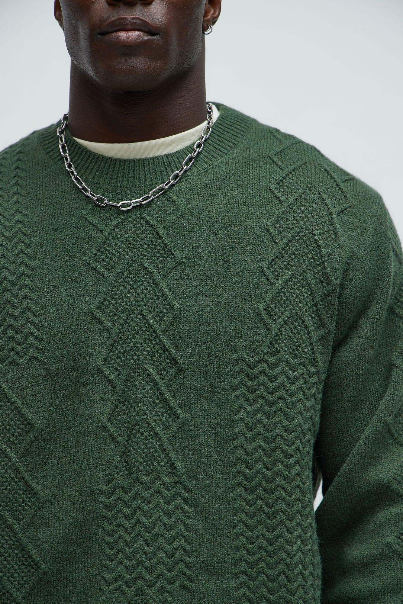 Argus Mixed Cable Knit Crewneck Sweater - Green Product Image