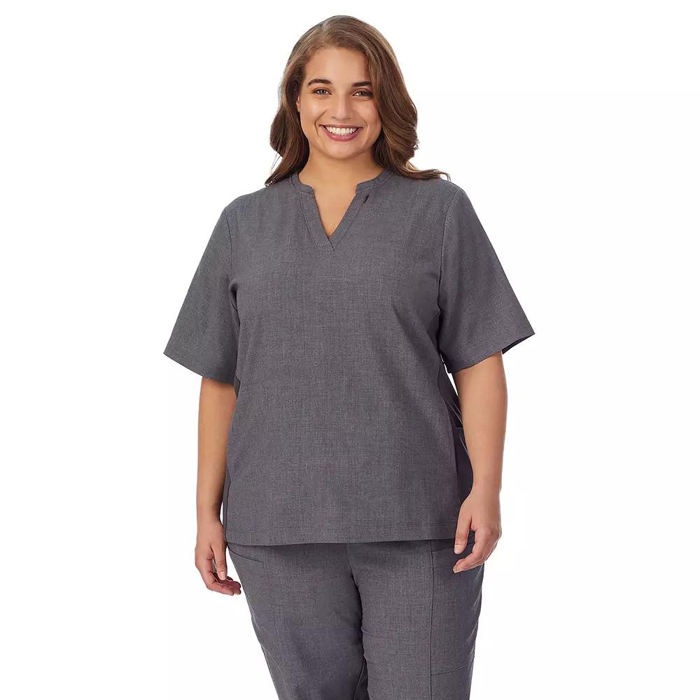 Plus Size Cuddl Duds® Scrubs 4-Pocket Split Neck Top, Women's, Size: 3XL, Grey Heather Gray Product Image