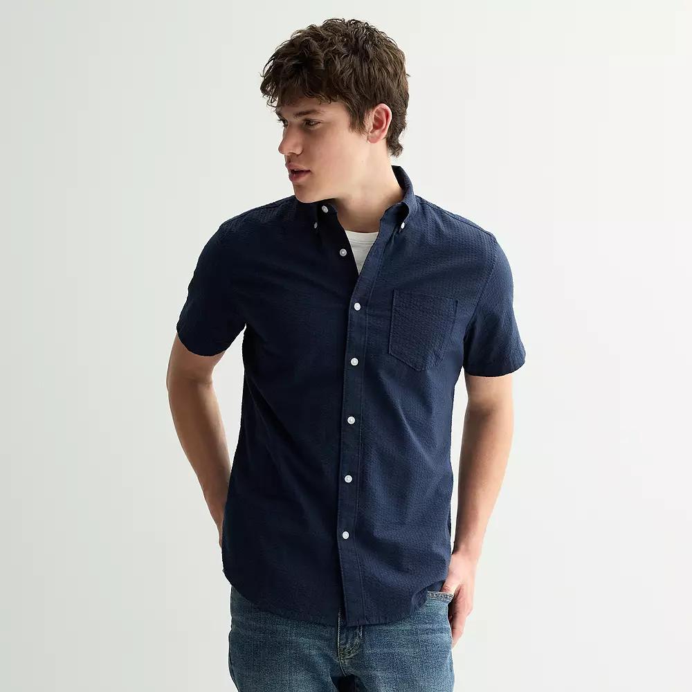 Men's Sonoma Goods For Life® Seersucker Short Sleeve Shirt, Size: Medium, Blue Product Image