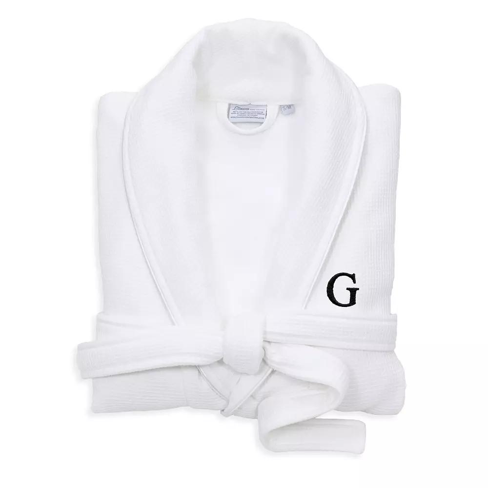 Linum Home Textiles Turkish Cotton Personalized Satin Piped Trim Waffle Terry White Bathrobe, Adult Unisex,  Product Image
