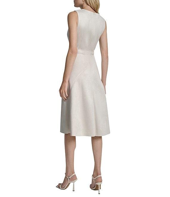 DKNY by Donna Karan Scuba Suede Belted Sleeveless Midi Dress Product Image
