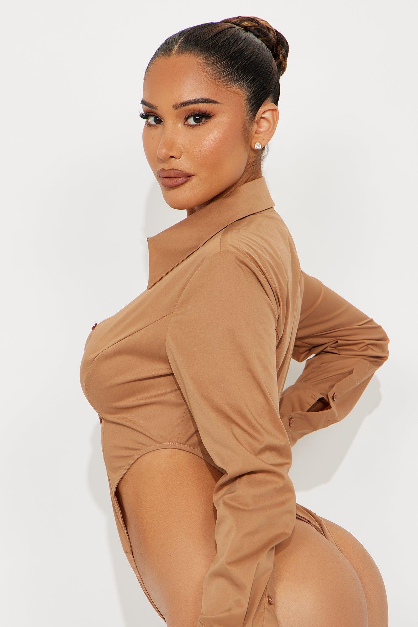 It's Go Time High Cut Poplin Bodysuit - Mocha Female Product Image