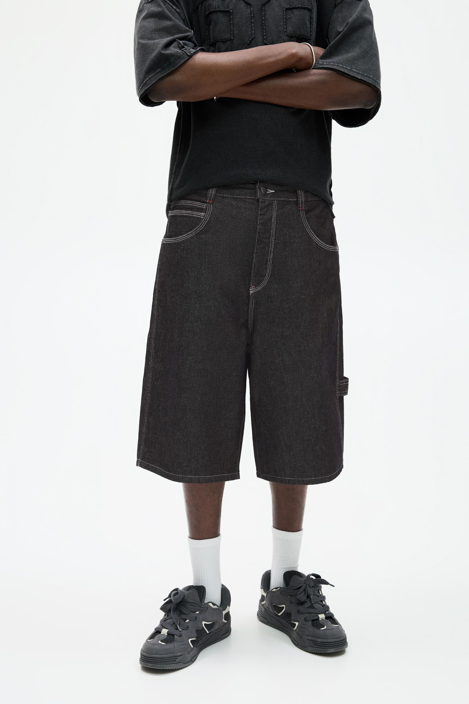 Super baggy denim carpenter Bermuda shorts Product Image