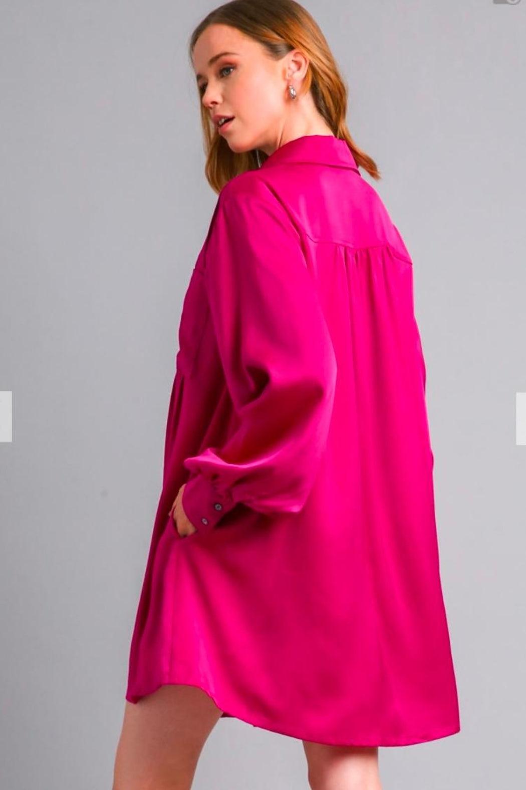 Dress, Magenta Satin Product Image
