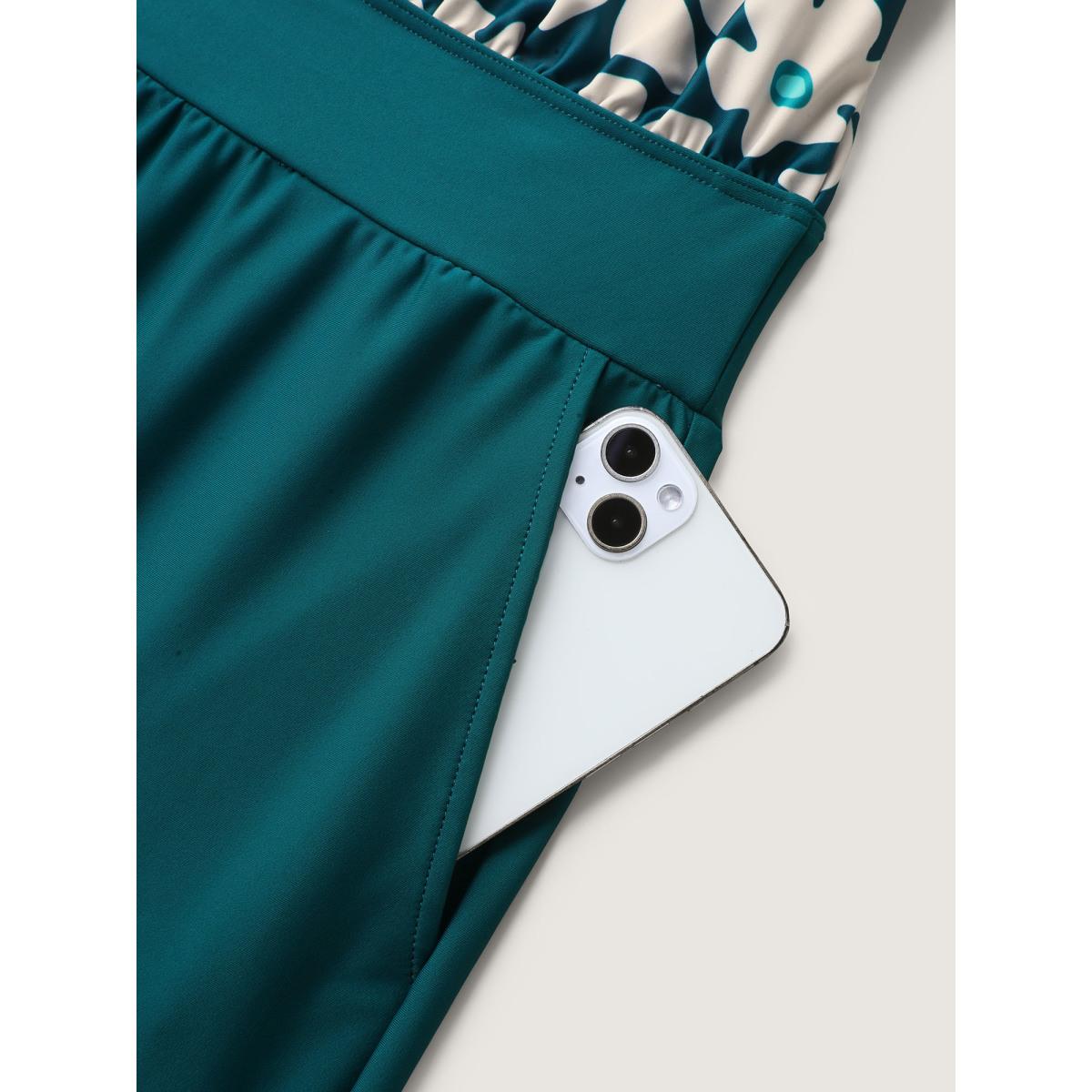 Plus Size Floral Print Contrast One-Piece Swimsuit Women's Swimwear Aegean Resort Contrast Curve Bathing Suits High stretch One Pieces BloomChic 18-20/2X Product Image