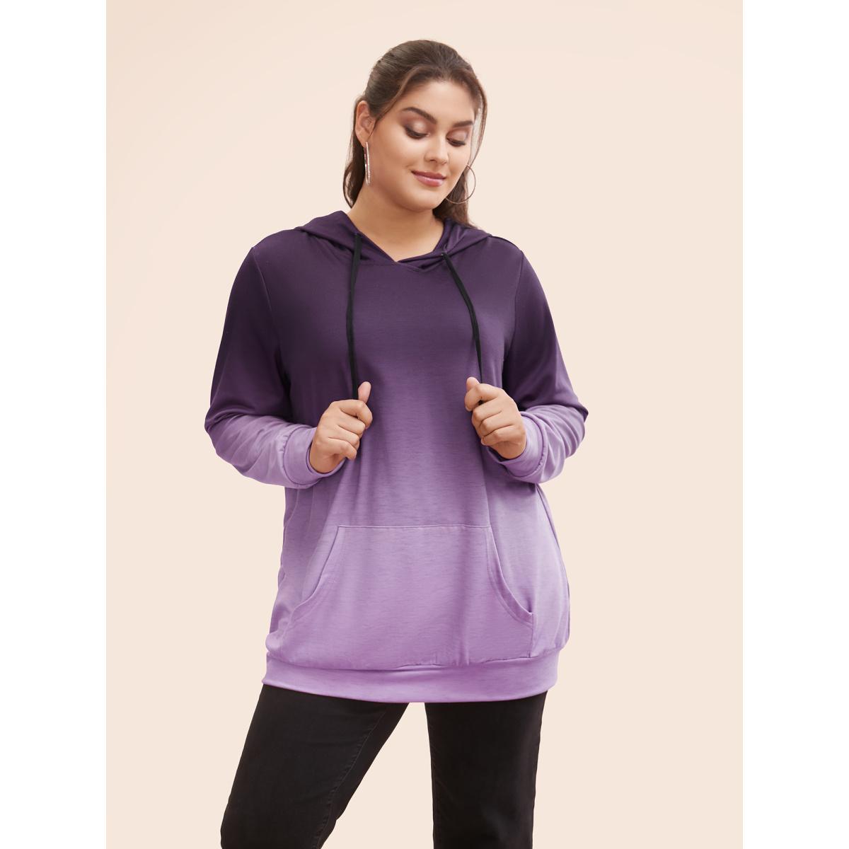 Plus Size Ombre Pocket Drawstring Hooded Sweatshirt Women Green Leisure Elastic cuffs Hooded Casual Sweatshirts BloomChic 22-24/3X Product Image