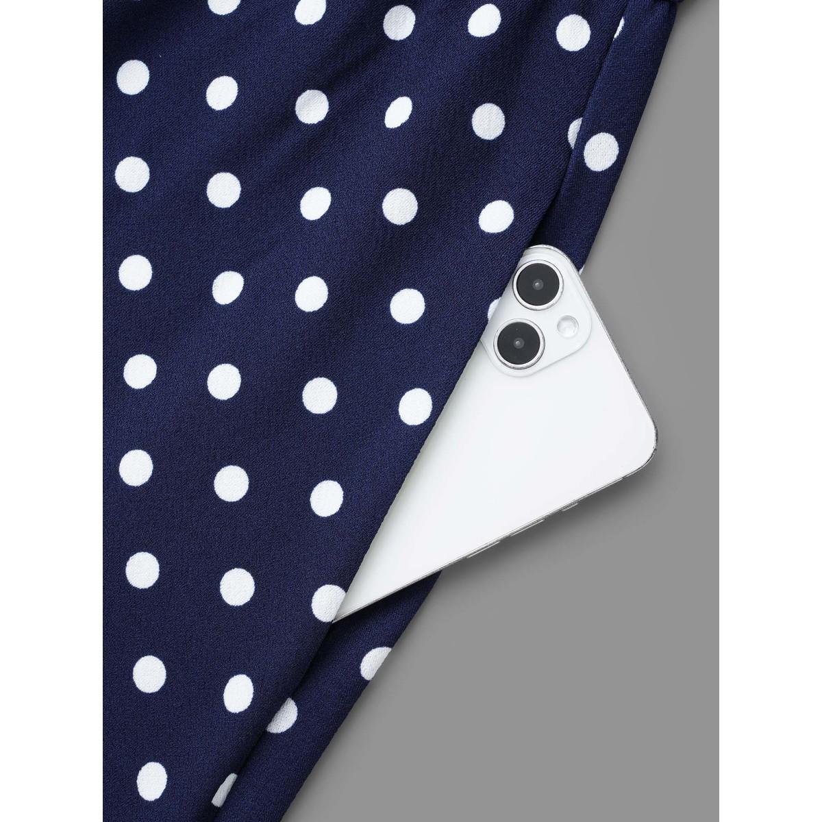 Plus Size V Neck Polka Dot Midi Dress DarkBlue Women Casual Non Knit Dresses Bloomchic 30/6X Product Image