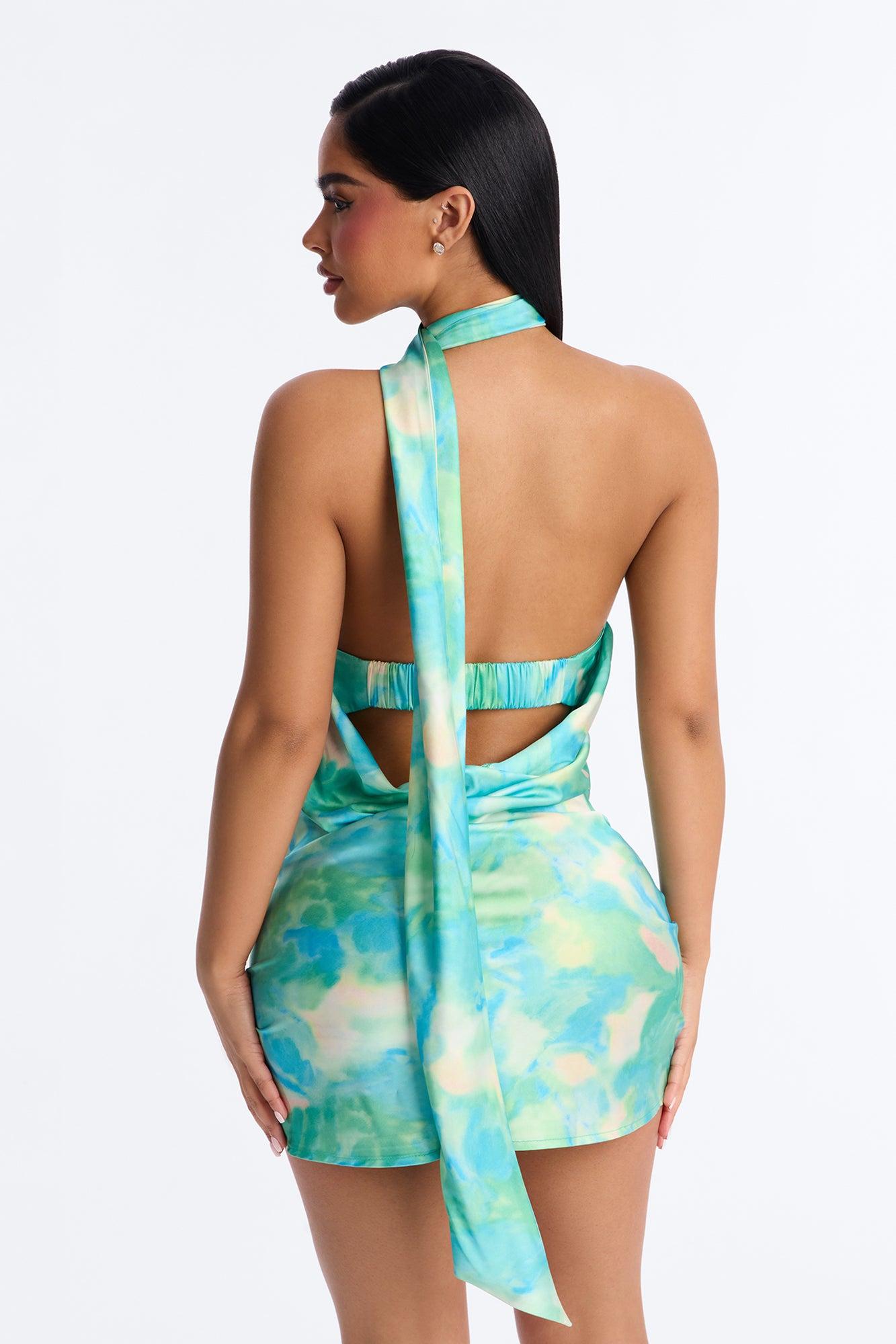 Corinne Tie Dye Satin Mini Dress - Green/combo Female Product Image