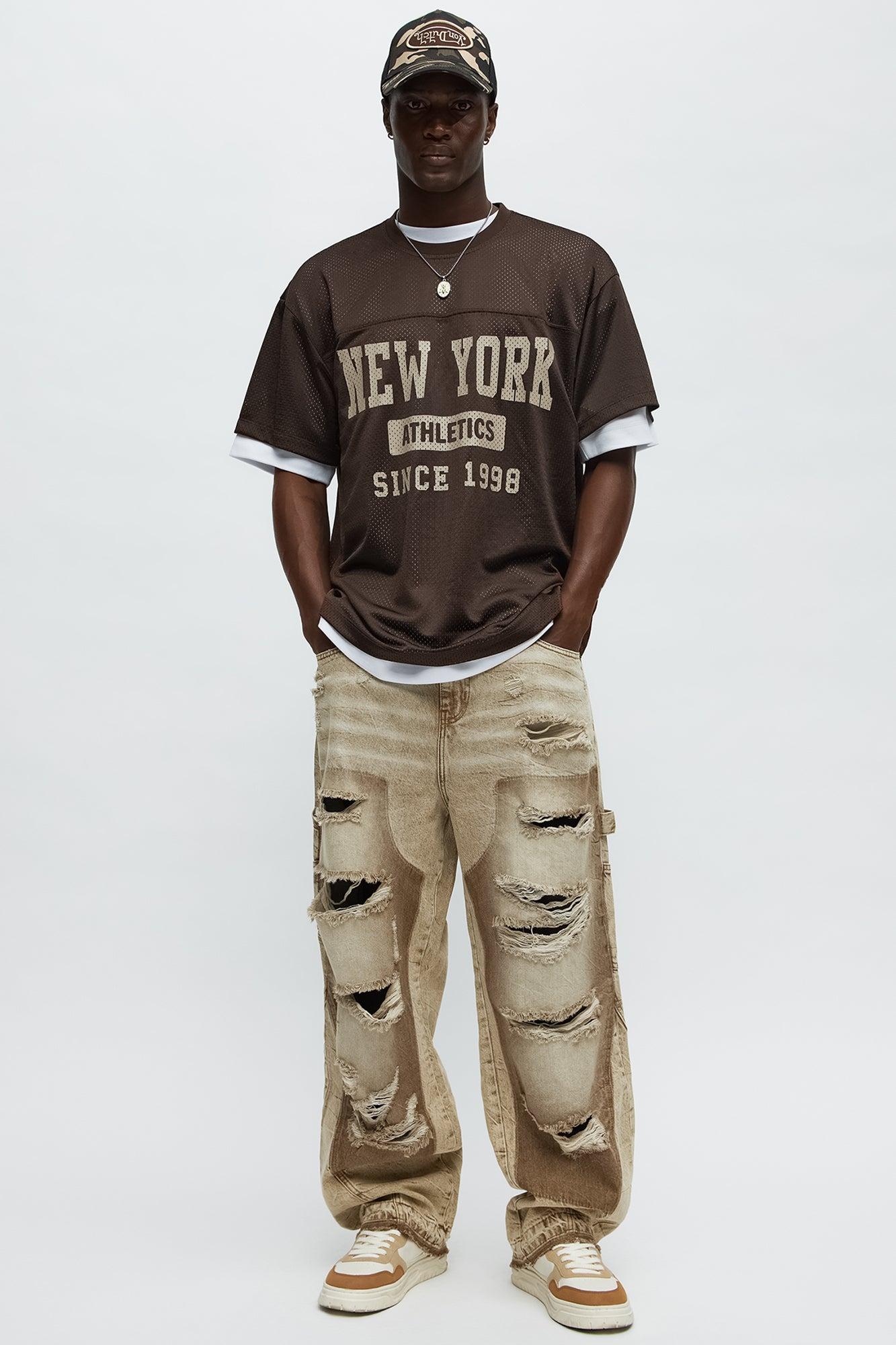 Fall Black Distressed Carpenter Baggy Jeans - Brown Product Image