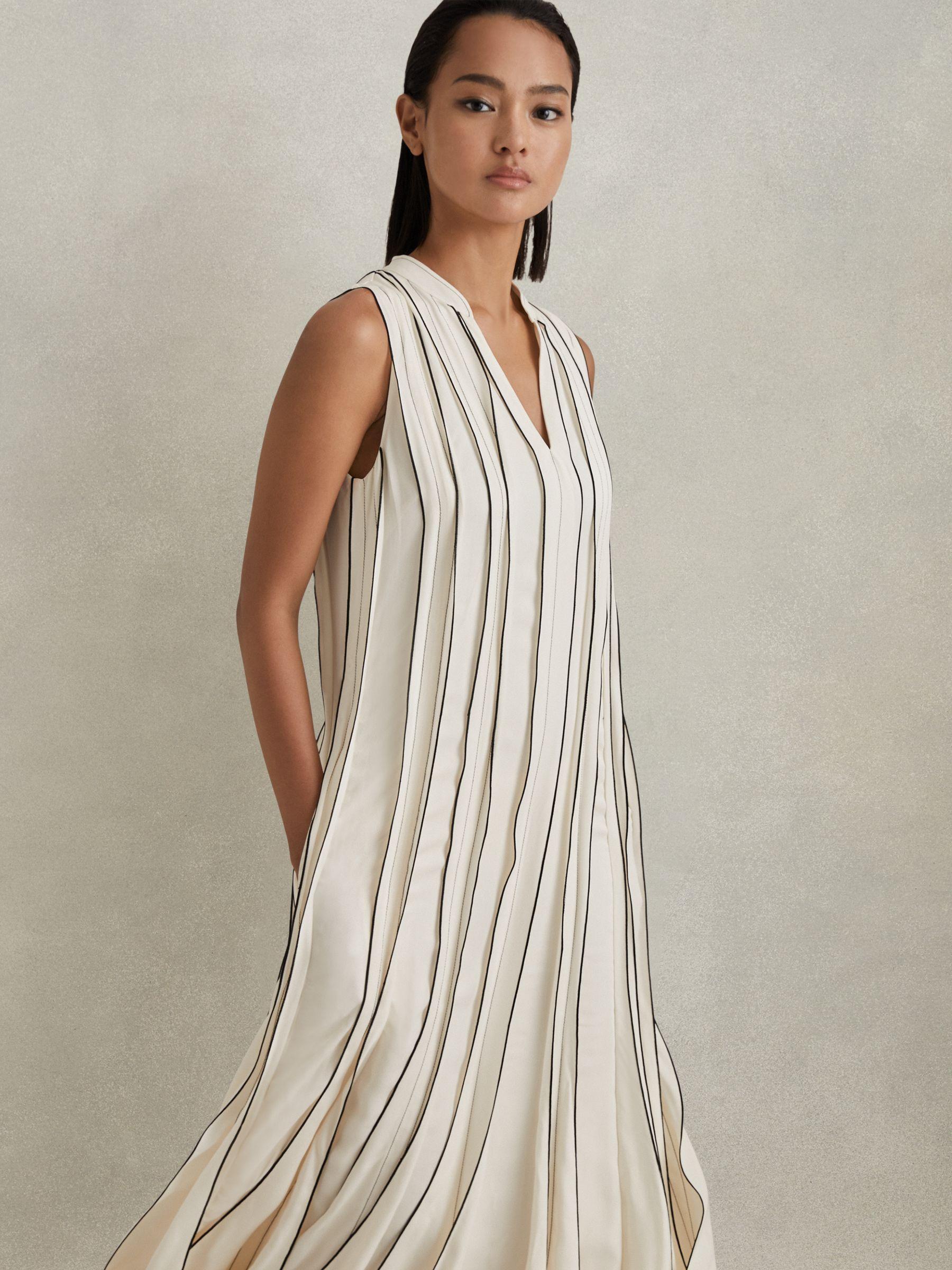 Contrast Ruffle Midi Dress in Ivory Product Image