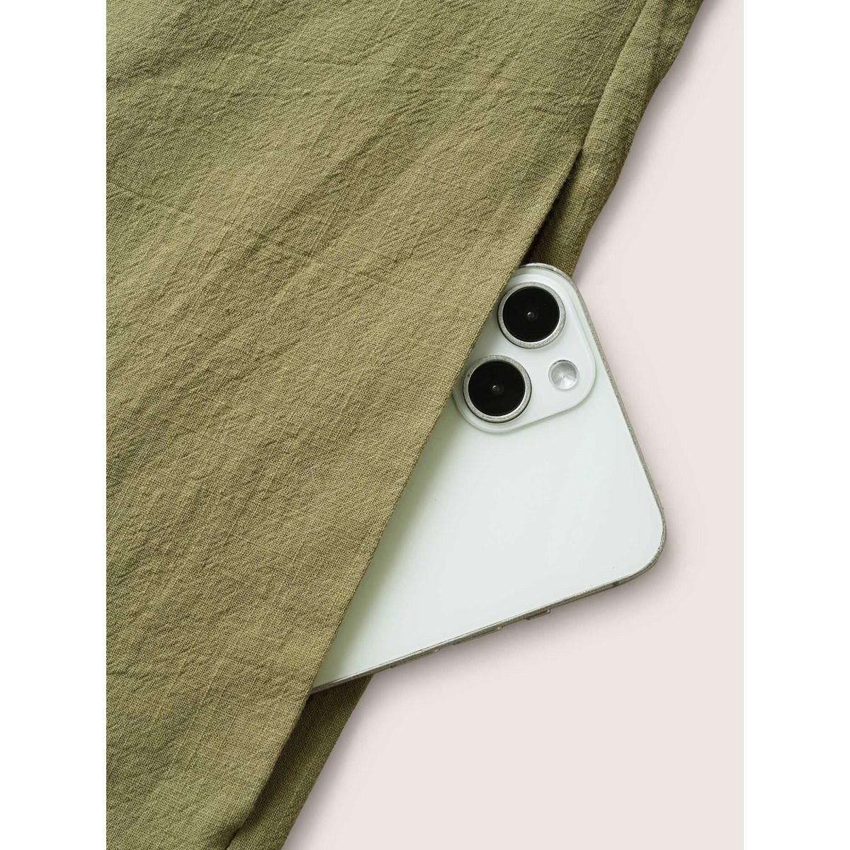 Plus Size Moss Cotton Square Neck Drawstring Roll Hem Jumpsuit Women Casual Sleeveless Square Neck Everyday Loose Jumpsuits BloomChic 22-24/3X Product Image